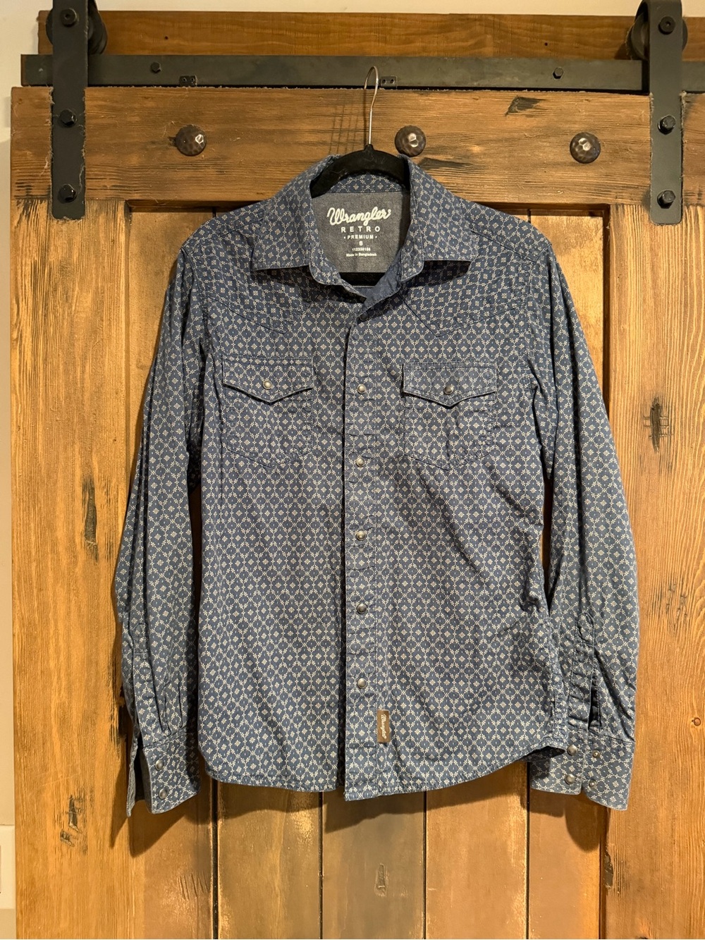 Wrangler Blue Patterned Casual Button-Down Shirt